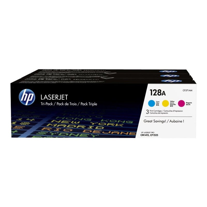 HP 128A - Pack de 3 - cyan, magenta, jaune - original - toner