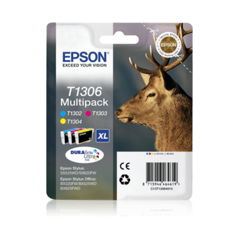 Epson T1306 Cerf - Pack de 3 - à rendement élevé - cyan, magenta, jaune - original - cartouche d'encre