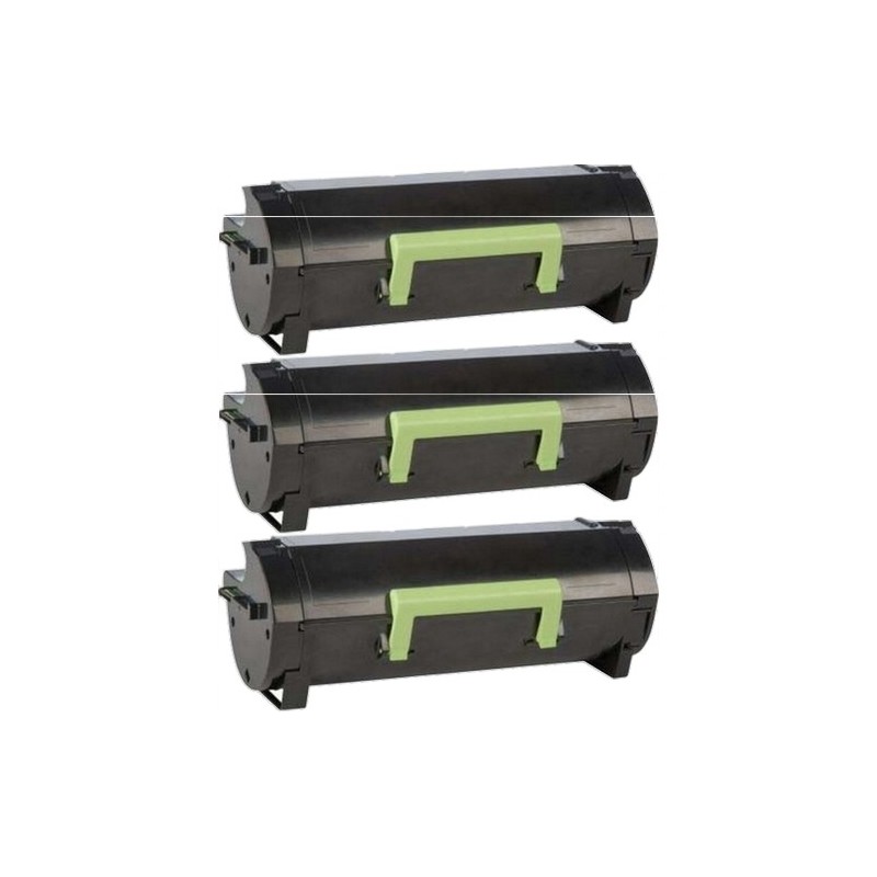 Toner équivalent à Lexmark 502H Pack de 3 Noir