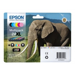 Epson T24XL Elephant - Pack de 6 - à rendement élevé - noire, cyan, cyan clair, magenta, magenta clair, jaune - original - c