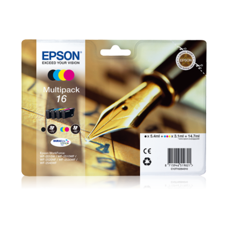 Epson T16 Stylo Plume - Pack de 4 - noire, cyan, magenta, jaune - original - cartouche d'encre