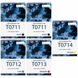 Pack de 5 cartouches compatibles T0715 Epson 2 noirs, 1 cyan, 1 magenta, 1 jaune