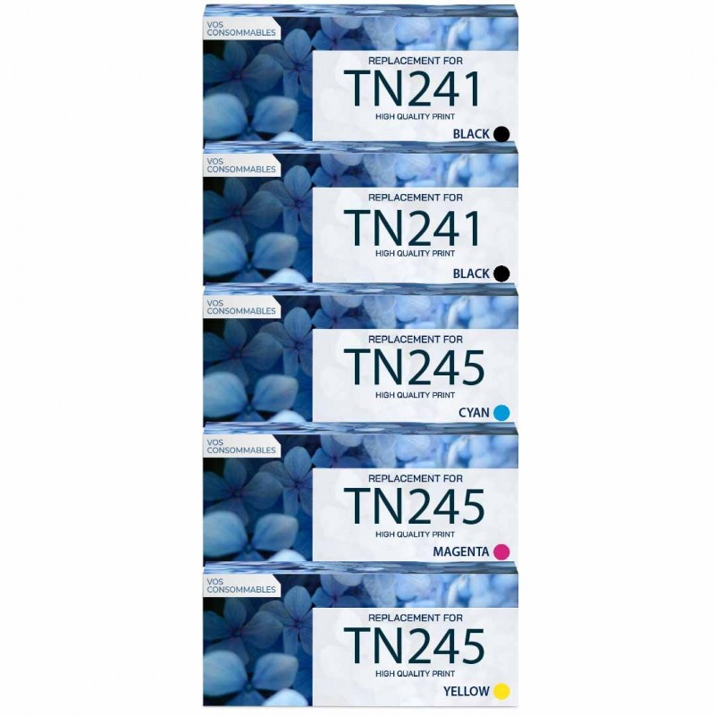 Pack de 5 Brother TN241/TN245 cartouche d'encre compatible