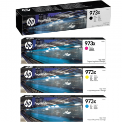 HP 973X Pack de 4 cartouches d'encre authentiques Noir, Cyan, Magenta, Jaune