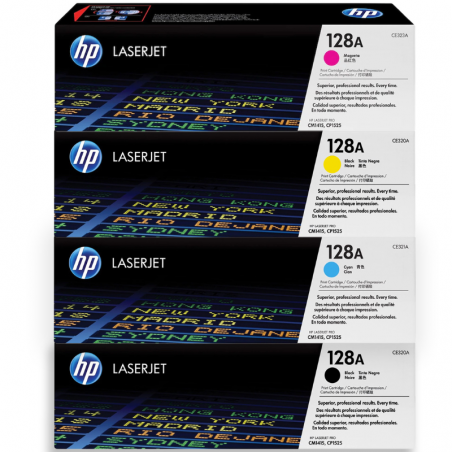 HP 128A Pack de 4 cartouches d'encre authentiques Noir, Cyan, Magenta, Jaune 