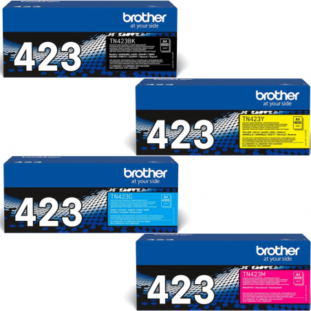 Pack de 4 cartouches Brother TN423BK + TN423C + TN423M + TN423Y Noir, Jaune, Cyan, Magenta 