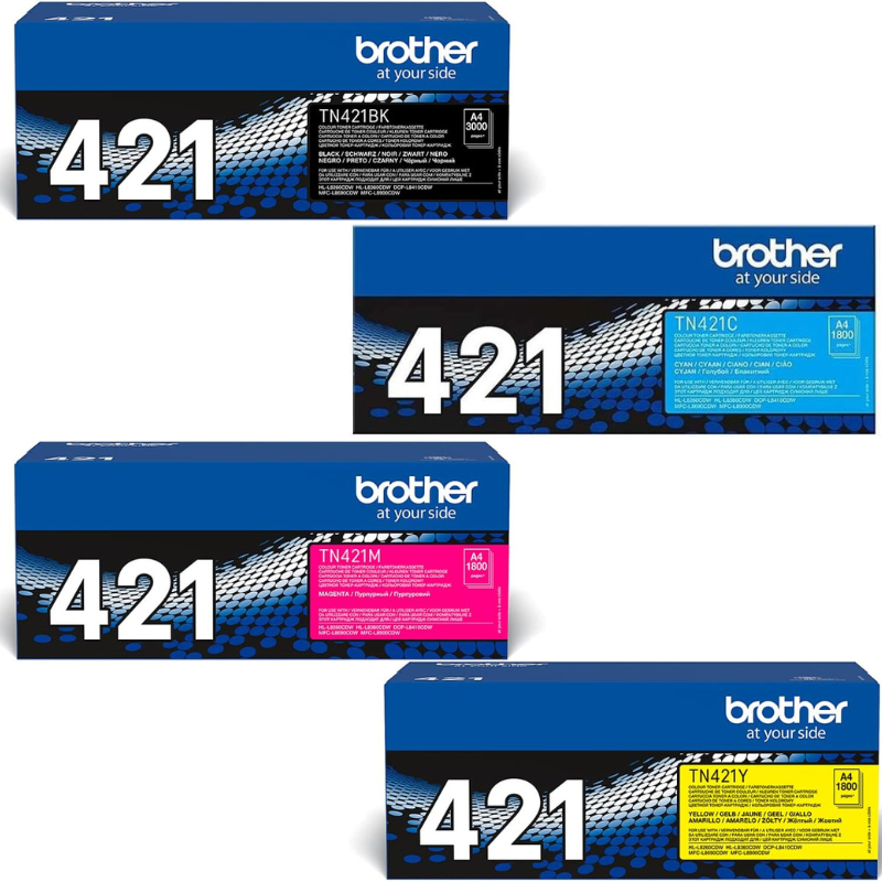 Pack de 4 cartouches TN421BK + TN421C + TN421M + TN421Y Noir, Jaune, Cyan, Magenta 