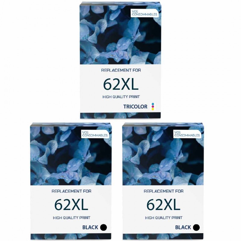 Pack de 3 HP 62XL cartouches d'encre compatibles 