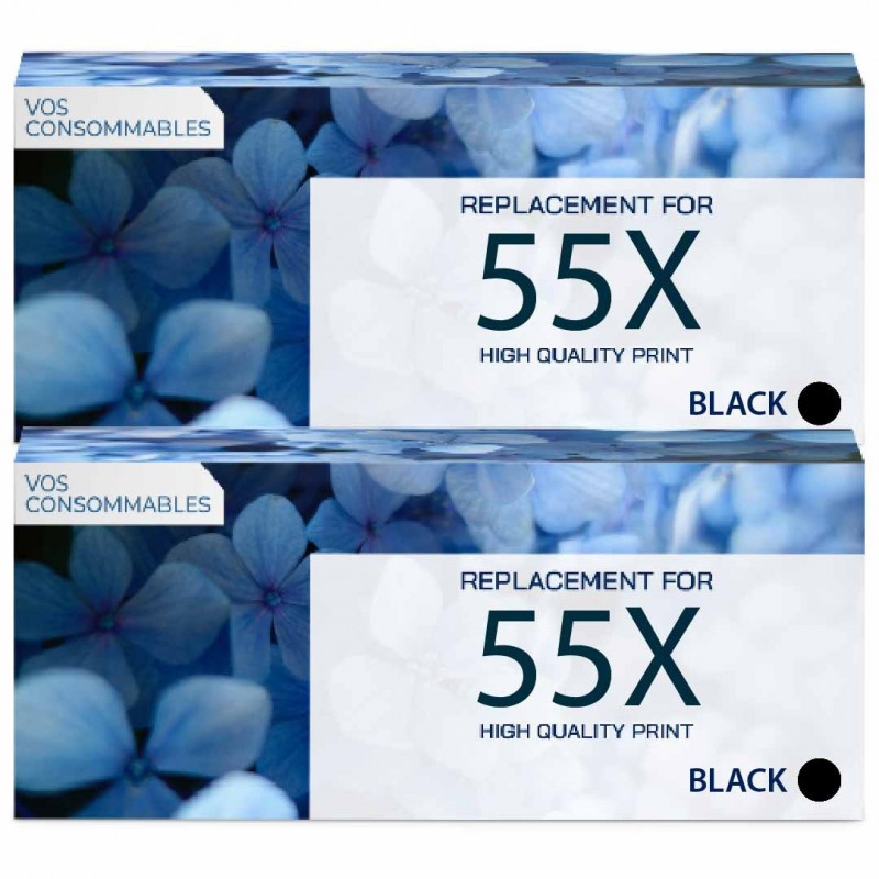 Toner équivalent à HP 55X Pack de 2 Noir 