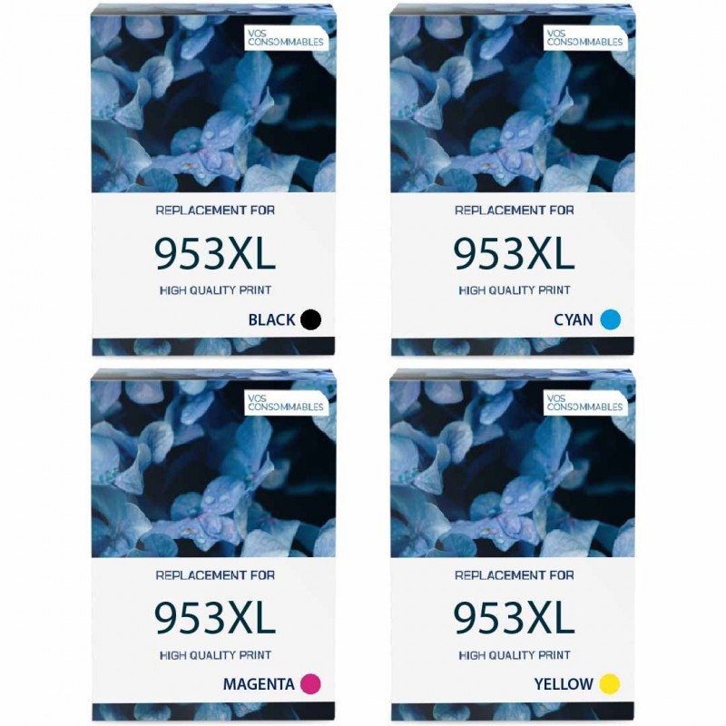 Pack de 4 cartouches imprimantes compatibles HP 953XL 3HZ52AE Noir, Jaune, Cyan, Magenta 