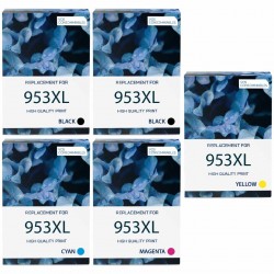 compatible HP 953XL Pack de 5 cartouches d'encre Noir, Jaune, Cyan, Magenta 