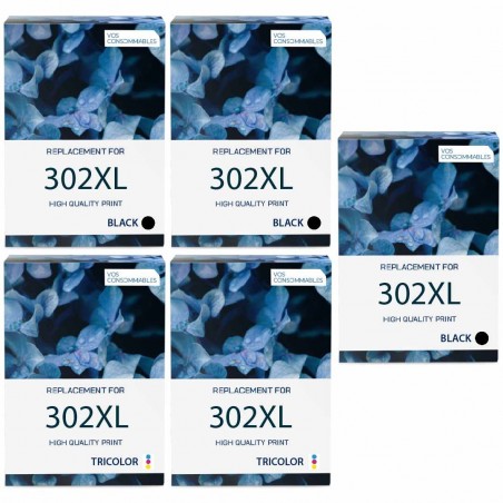 Pack de 5 HP 302XL cartouches d'encre compatibles 