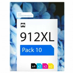 Pack de 10 HP 912XL cartouches d'encre compatibles 