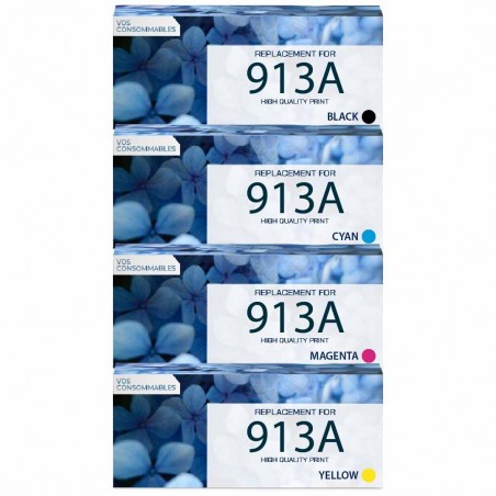 Pack de 4 HP 913A 913A cartouche d'encre compatible 