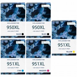 Pack de 5 cartouches imprimantes compatibles HP 950XL/951XL Noir, Jaune, Cyan, Magenta 