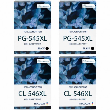 Pack de 4 Canon PG-545XL CL-546XL cartouches d'encre compatibles 