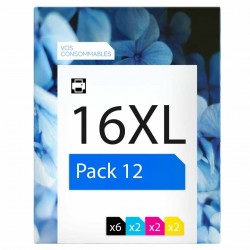 compatible Epson 16XL Pack de 12 cartouches d'encre 3 noirs, 3 cyan, 3 magenta, 3 jaune 