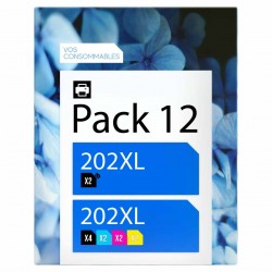 compatible Epson 202XL Pack de 12 cartouches d'encre 4 noirs, 2 noir photo, 2 cyan, 2 magenta, 2 jaune 