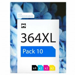 compatible HP 364XL Pack de 10 cartouches d'encre 4 noirs, 2 cyan, 2 magenta, 2 jaune 