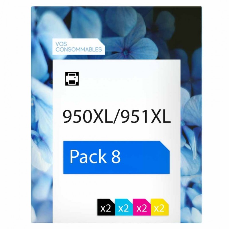 compatible HP 950XL/951XL Pack de 8 cartouches d'encre 2 noirs, 2 cyan, 2 magenta, 2 jaune 