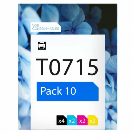 compatible Epson T0715 Pack de 10 cartouches d'encre 4 noirs, 2 cyan, 2 magenta, 2 jaune 