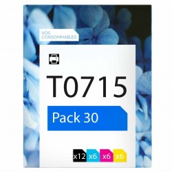 compatible Epson T0715 Pack de 30 cartouches d'encre 9 noirs, 7 cyan, 7 magenta, 7 jaune 